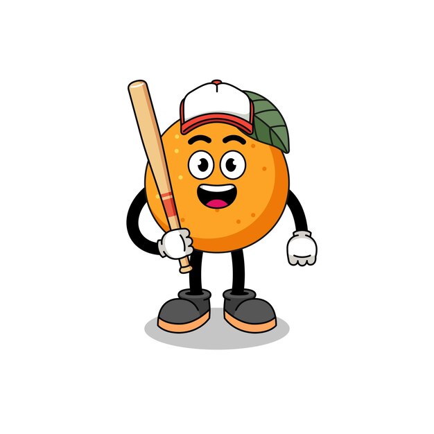 Orange fruit mascot cartoon as a baseball player character design