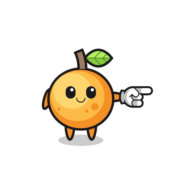 Orange fruit mascot with pointing right gesture cute design