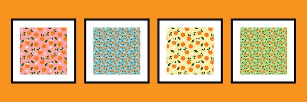 Orange fruit seamless vector pattern design or illustration set Can be used for printing on fabric paper clothes wallpapers magazine bookcard menu cover web pages