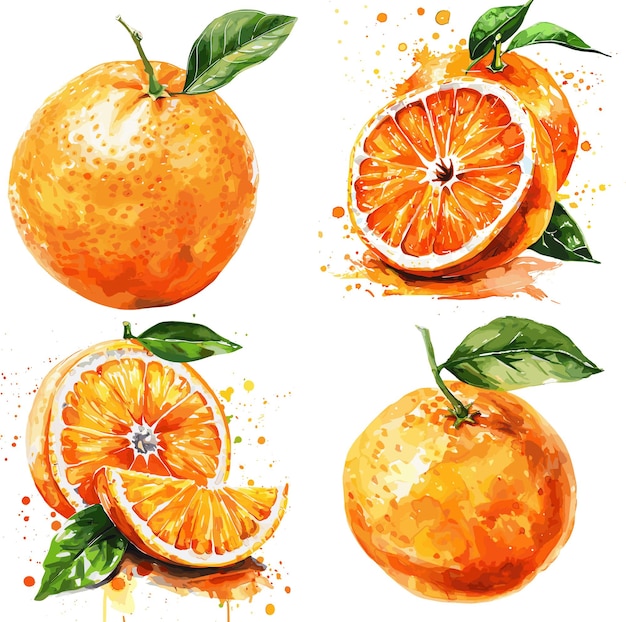 Orange fruit set watercolor isolated on white background