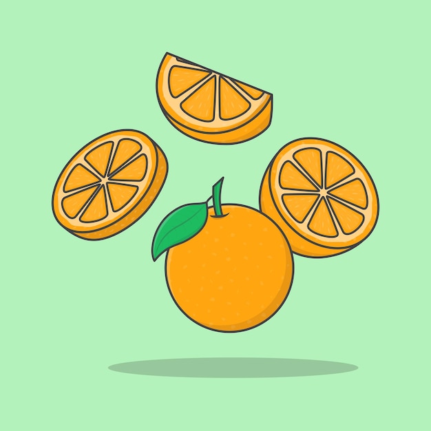 Orange Fruits Cartoon Vector Illustration Fresh Orange Fruits Flat Icon Outline