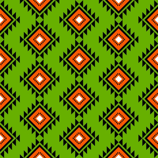 Orange Geometric on Green ethnic oriental pattern traditional Design for backgroundcarpetwallpaperclothingwrappingBatikfabric vector illustration embroidery style