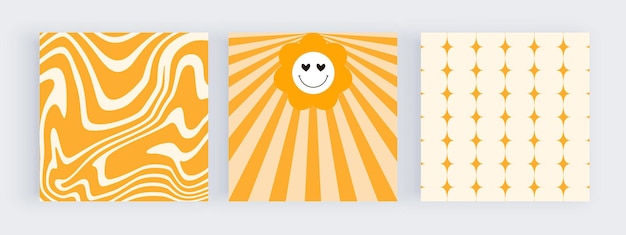 Orange groovy retro design with wavy lines for social media backgrounds