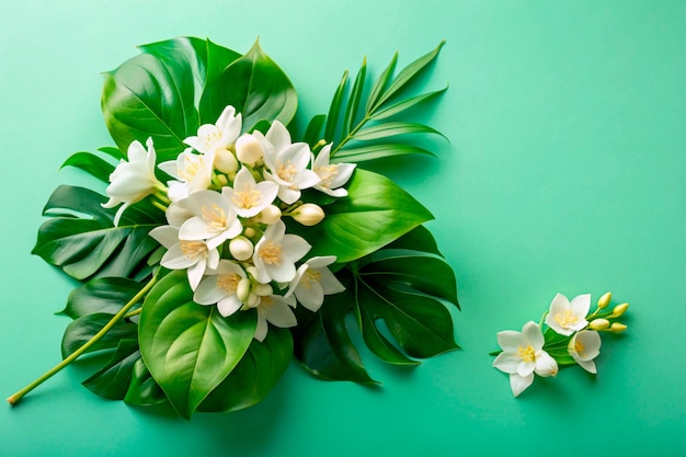 Orange jasmine flower on green background