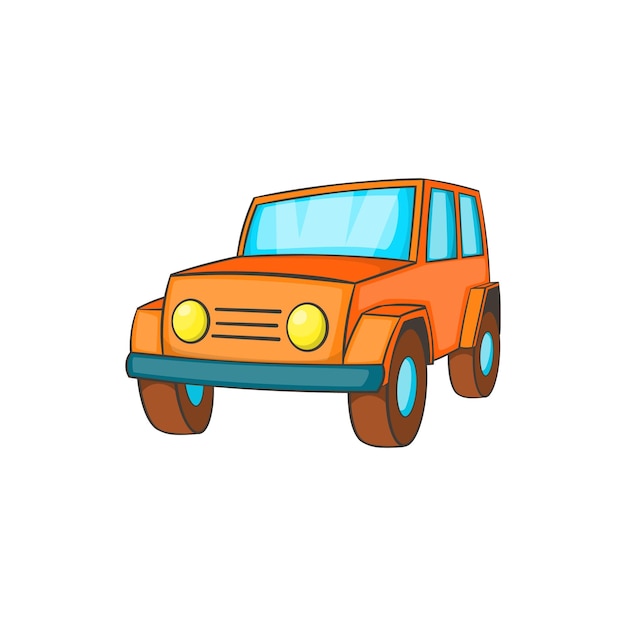 Orange jeep icon in cartoon style on a white background