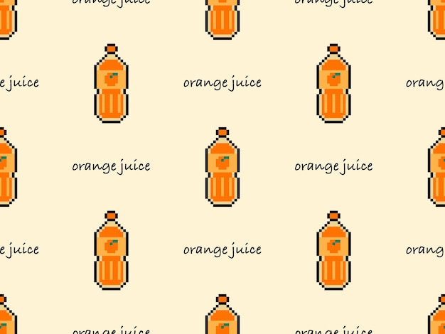 Orange juice cartoon character seamless pattern on orange background Pixel stylex9