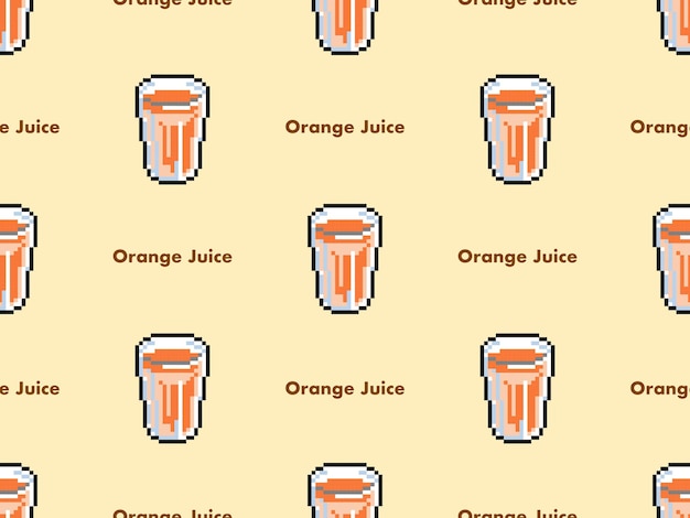 Orange juice cartoon character seamless pattern on orange backgroundPixel style