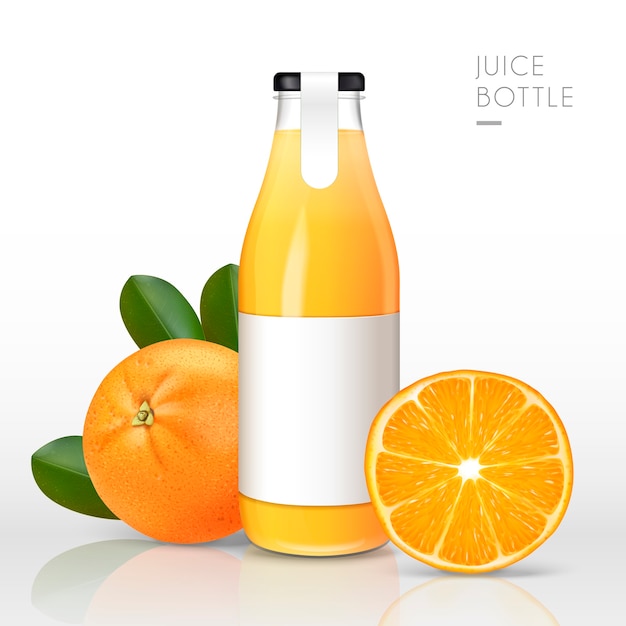 Orange juice contained in glass bottle