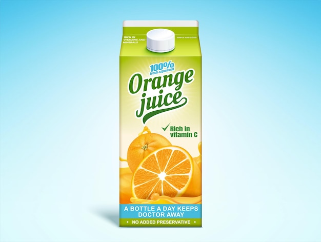 Orange juice paper carton in 3d illustration