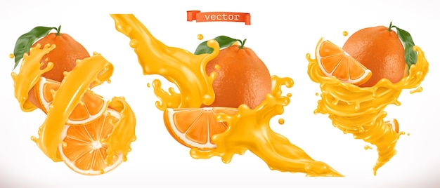 Orange juice splashes illustration set