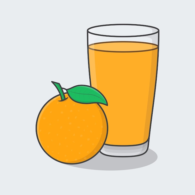 Orange Juice With Fruit In Glass Cartoon Vector Illustration Fresh Orange Juice Flat Icon Outline