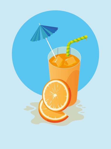 Orange juice with umbrella and straw 