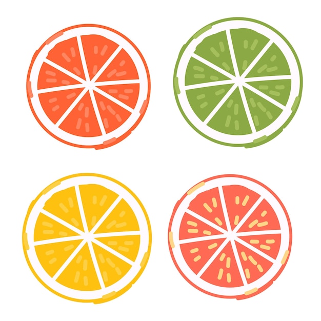 Orange and lemon and lime slices set flat vector illustration isolated