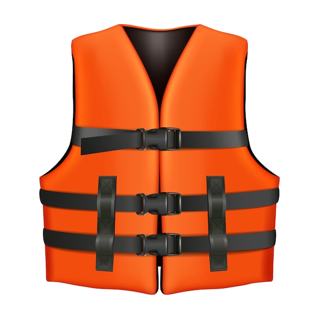  orange life vest with black buckles. Isolated illustration icon on white background.