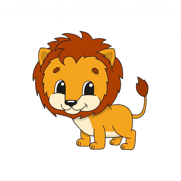 Orange lion. Cute illustration in childish cartoon .