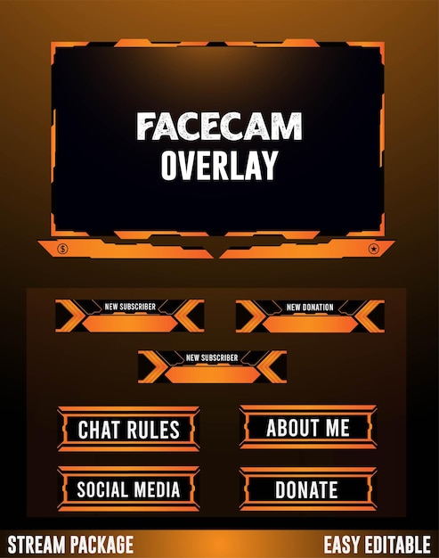 orange live stream facecam alerts panels element design