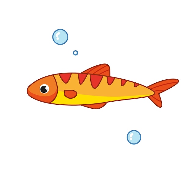 Orange mackerel fish with a smile Vector illustration in cartoon childish style Isolated