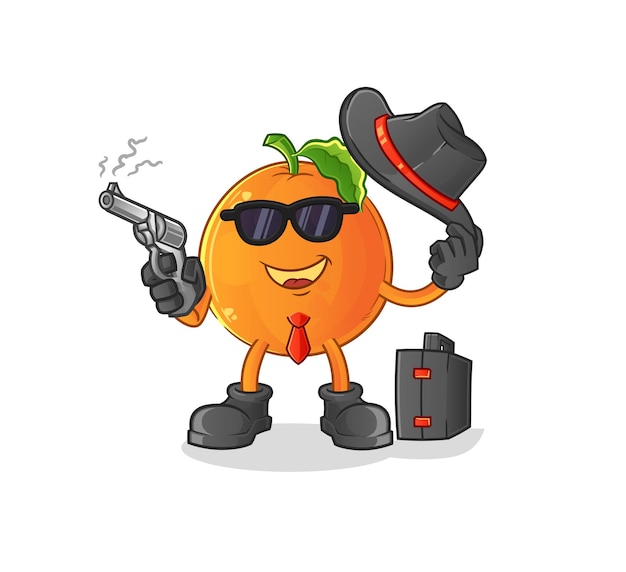 Orange mafia with gun character. cartoon mascot vector