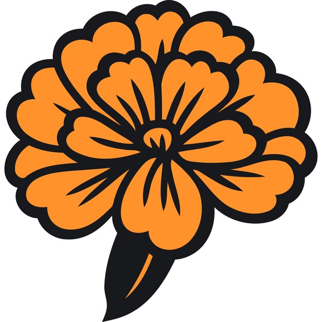 Vector orange marigold flower with black outline