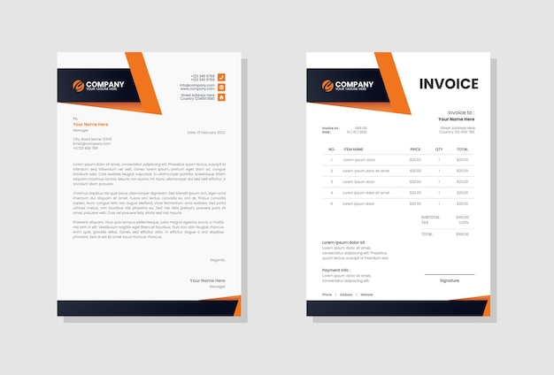 Orange modern company Letterhead and invoice template