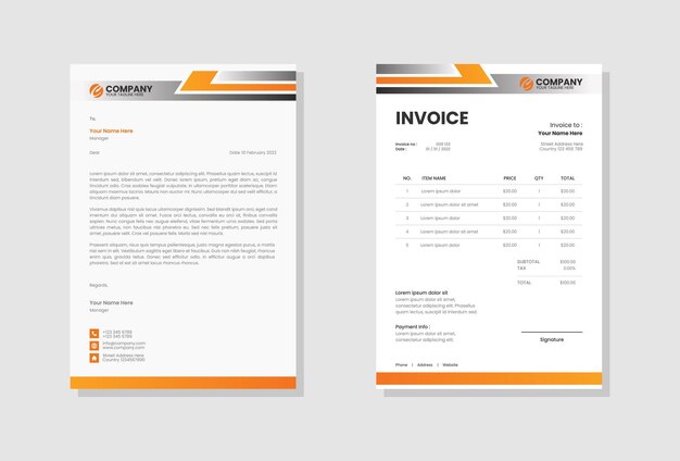 Orange modern company Letterhead and invoice template