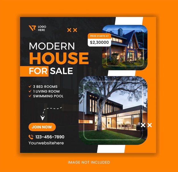 Orange modern real estate social media house template