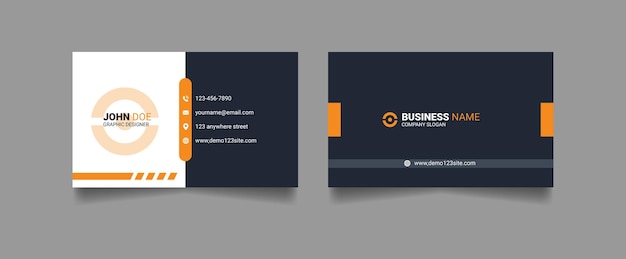 Orange and navy blue shape minimal corporate creative modern business card template design