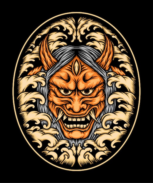 Orange oni mask illustration. Premium vector