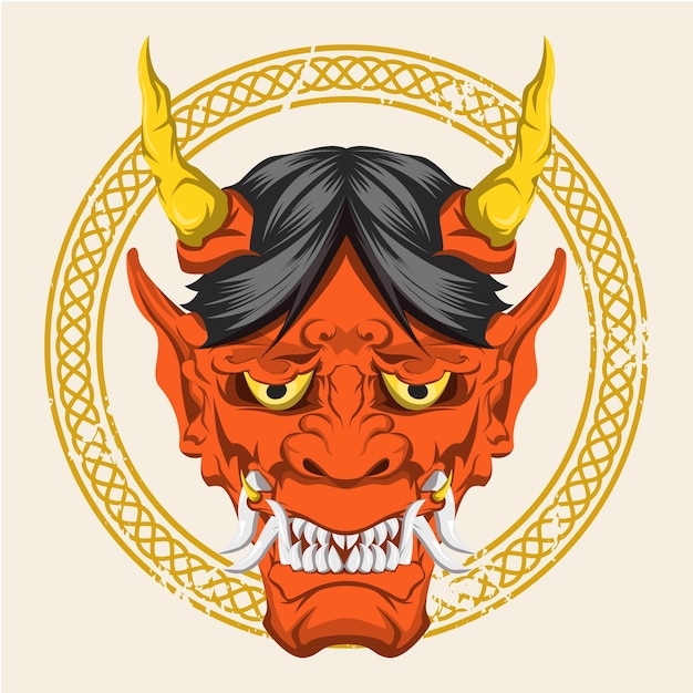 orange oni mask vector illustration