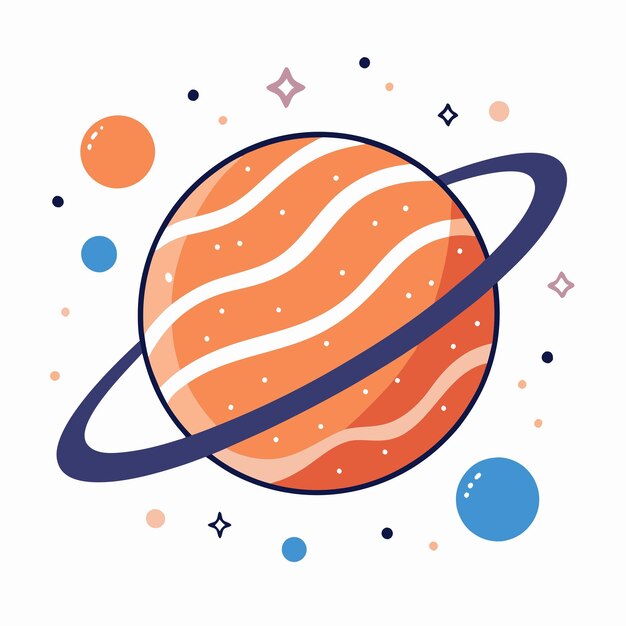 Vector an orange planet with a blue stripe and a black stripe