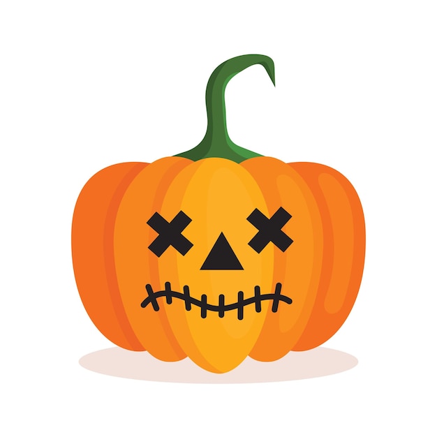 Orange pumpkin lantern with a scary face for Halloween. Festive decoration. Cartoon isolated vector illustration on white background