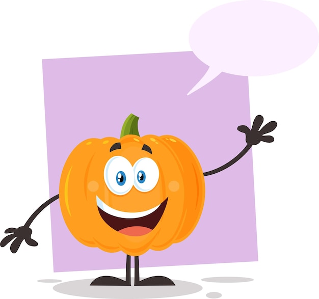 Orange Pumpkin Vegetables Cartoon Emoji Character Waving Vector Illustration Flat Design