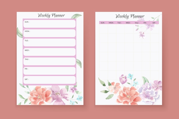 Orange and Purple Rose Flower Watercolor Weekly Planner