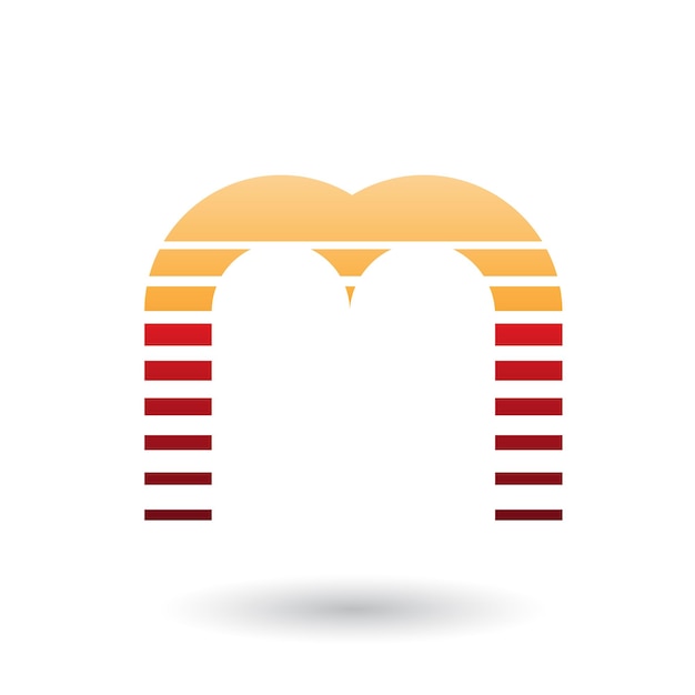 Orange and Red Letter M Icon with Horizontal Stripes Vector Illustration