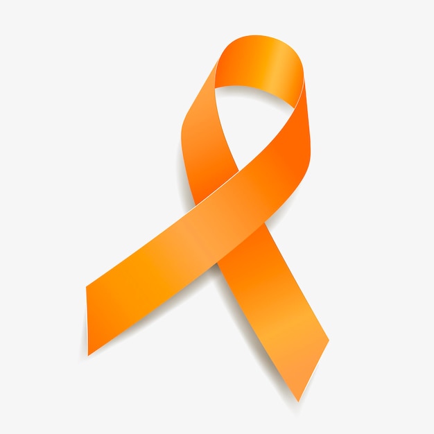 Orange ribbon awareness Kidney Cancer, Leukemia, Limb Difference, Multiple Sclerosis, Skin Cancer. Isolated on white background. Vector illustration.