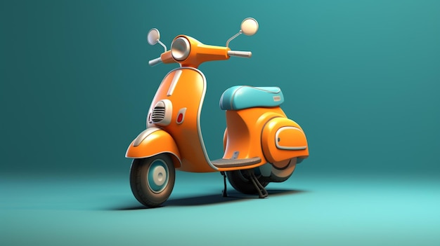 an orange scooter with a blue top and a blue background