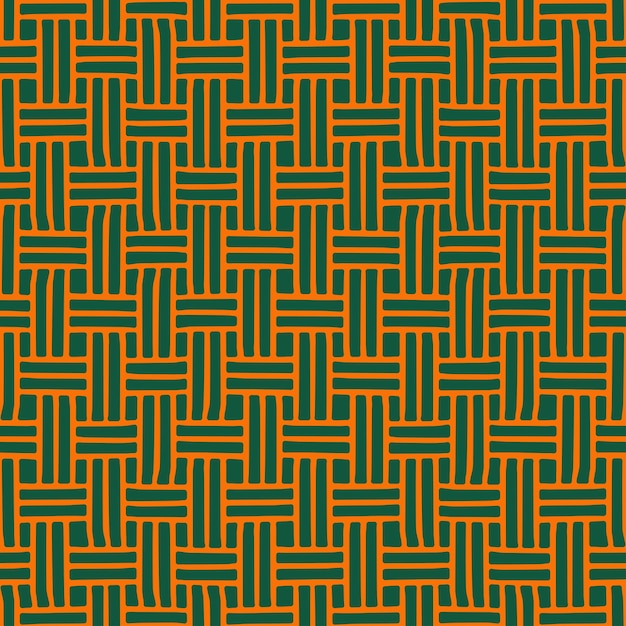 Orange seamless pattern with green woven design