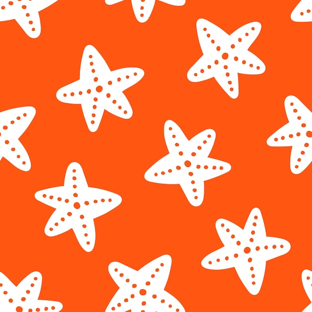 Orange seamless pattern with white starfish