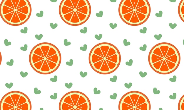 Orange slice fruit and green love seamless pattern for your background and wallpaper