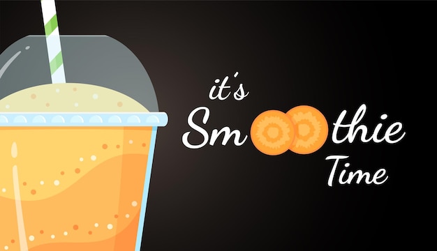 Orange smoothie logo carrot shake vector illustration smoothie logo on black background glass filled