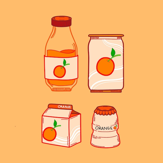 Orange soft drinks cartoon set