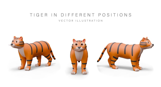 Vector orange striped tiger in plasticine style 3d vector wild animal big cat predator