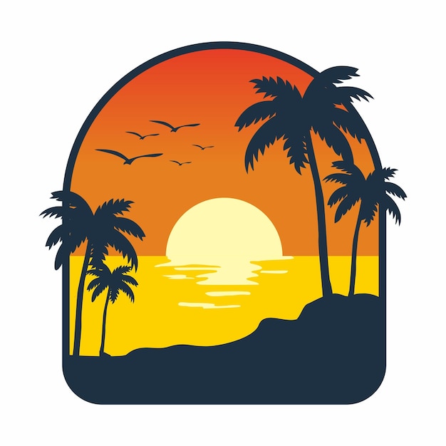 Orange sunset beach illustration