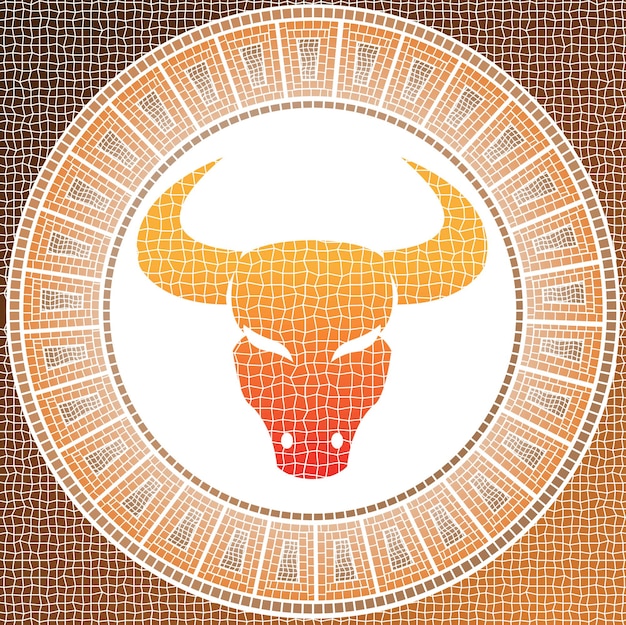 Orange Taurus Zodiac Sign in form of an Antique Mosaic