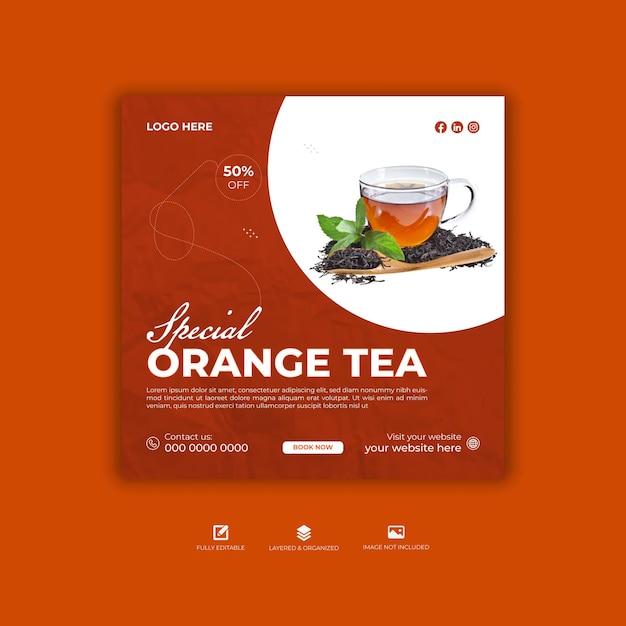 Vector orange tea design and social media post design template