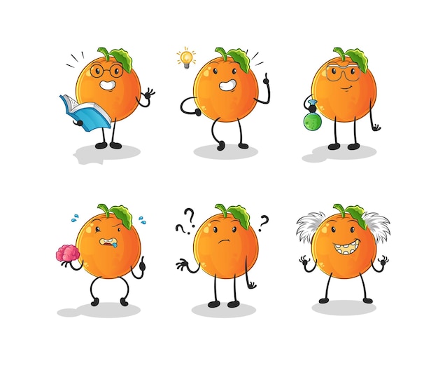 Vector orange thinking group character. cartoon mascot vector