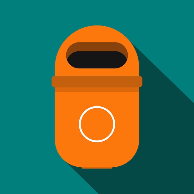 Orange trash can icon in flat style with long shadow Waste and sanitation symbol