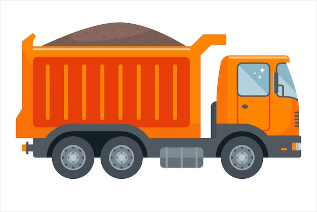 Orange truck transports coal transportation of building materials flat vector illustration