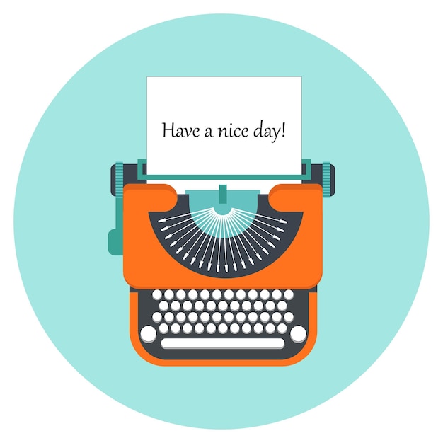 Orange typewriter in retro style with the text of a good day