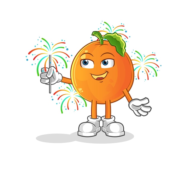 Orange with fireworks mascot. cartoon vector